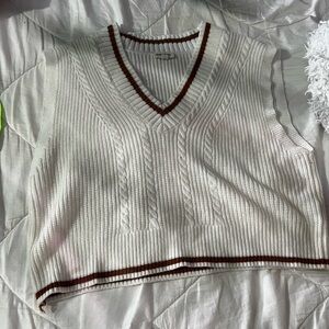 White and Brown Knit Sweater Vest